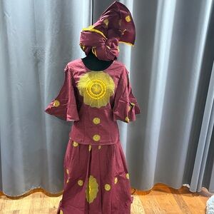 Authentic Nigerian Print Women's Skirt Set with head wrap Medium